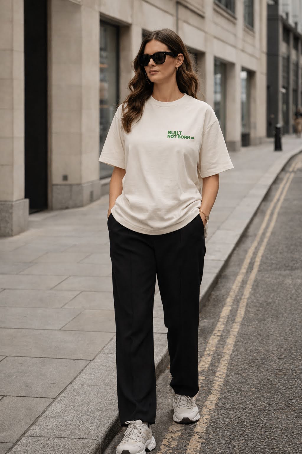 Built Not Born Tee – Sand Edition (Green Detail)