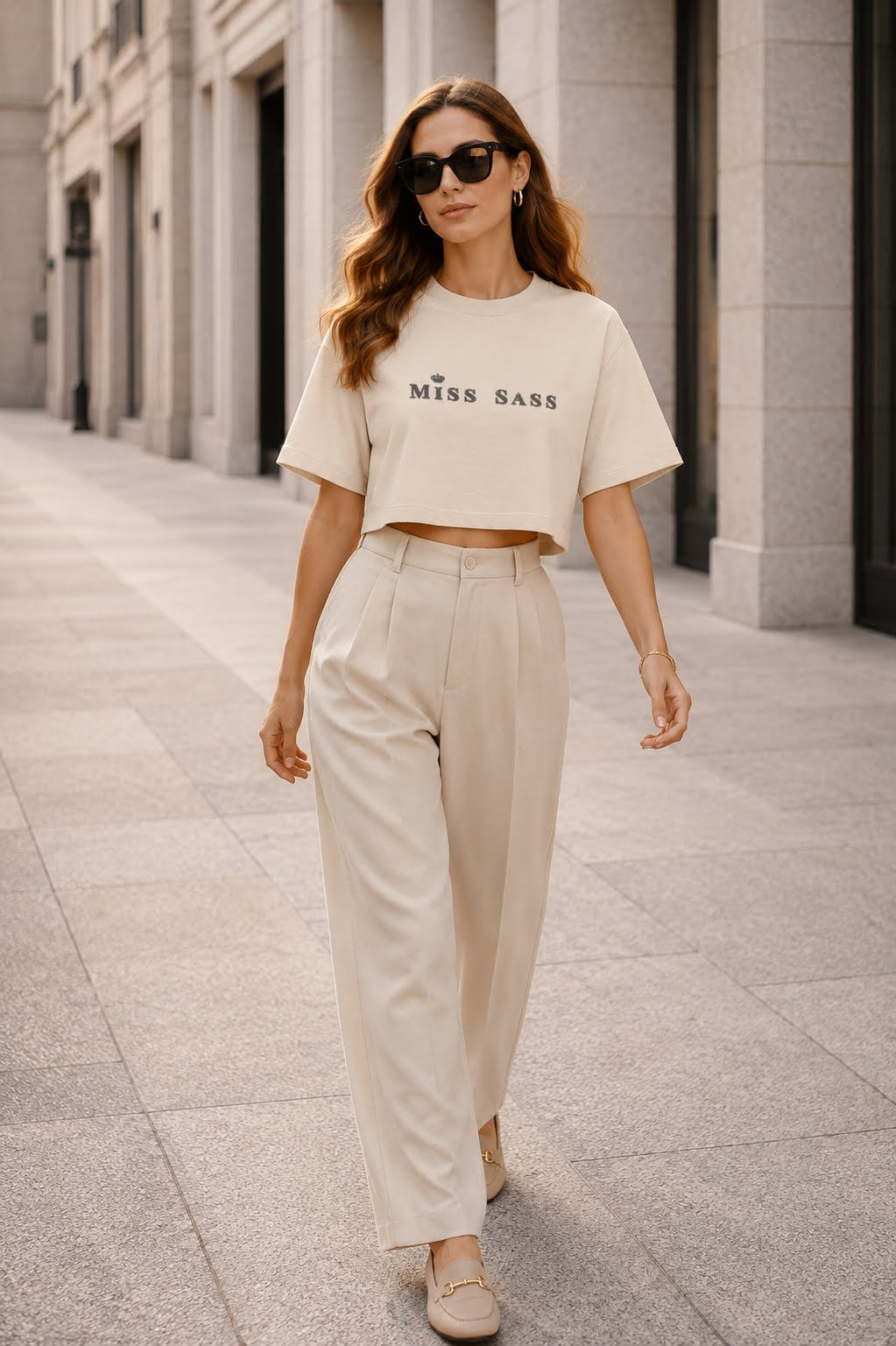 Miss Sass Crown Crop Tee – Signature Cream Edition