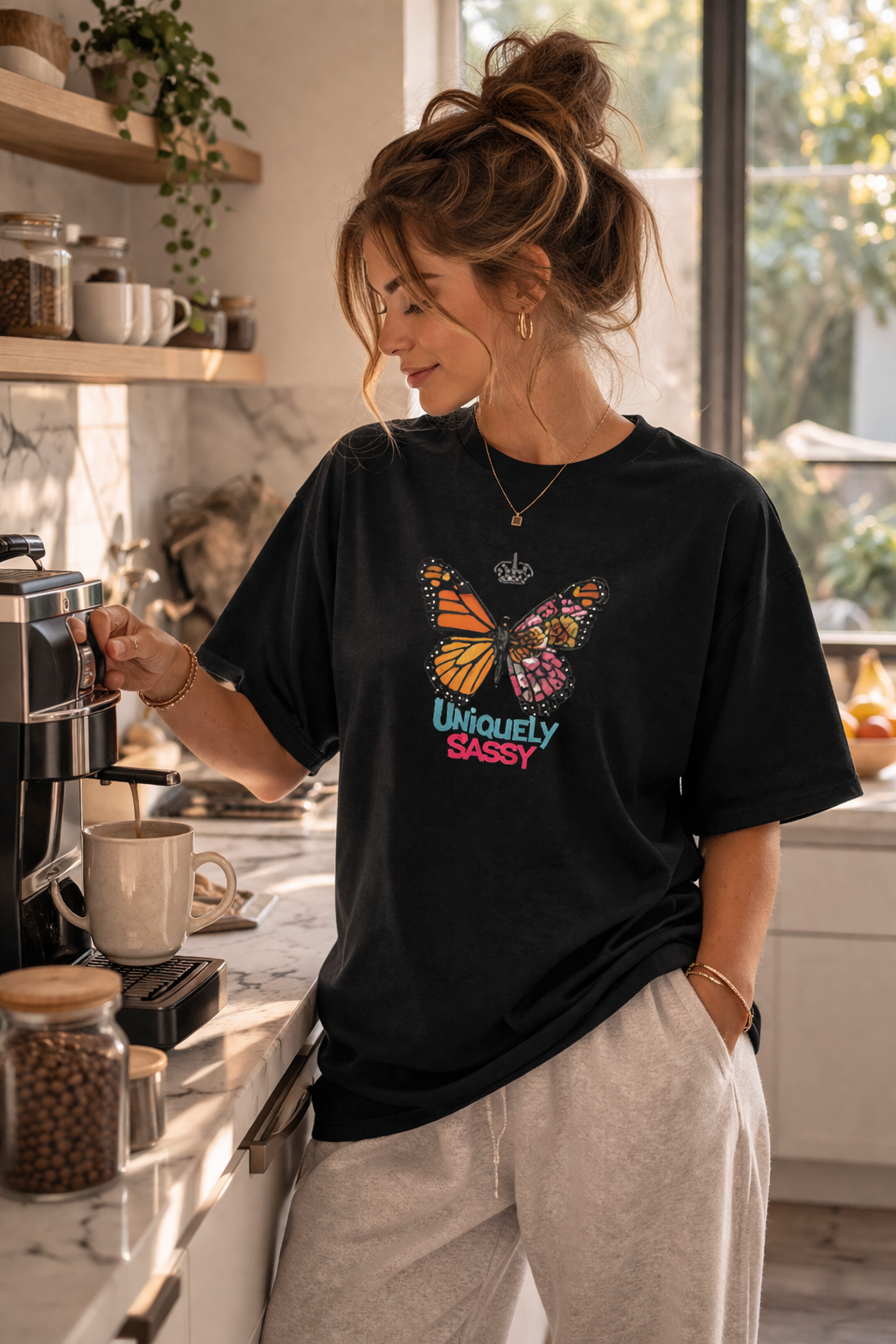 Uniquely Sassy Oversized Tee – Shadow Bloom Edition