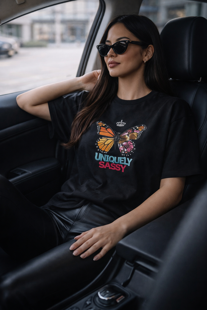 Uniquely Sassy Oversized Tee – Shadow Bloom Edition