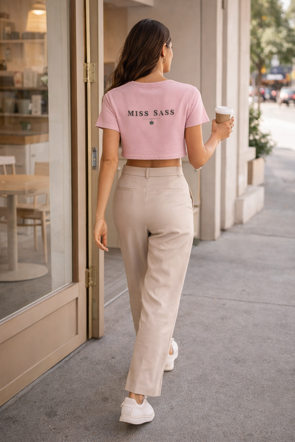 Miss Sass Crown Crop Tee – Soft Pink Edition (Back Print / Everyday Fit)