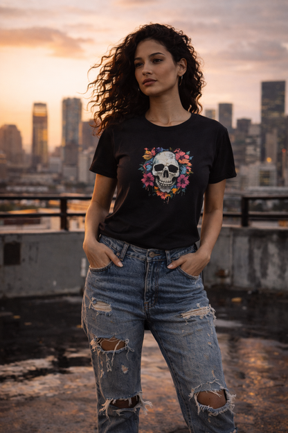 Sassy Co. T-Shirt – Skull & Bloom (Black Edition)