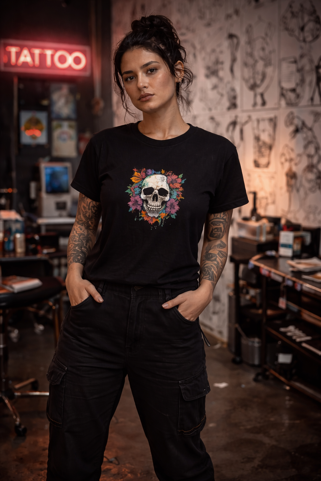 Sassy Co. T-Shirt – Skull & Bloom (Black Edition)