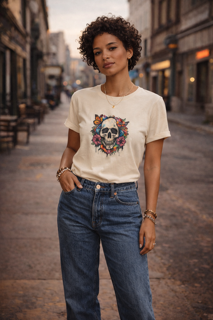 Sassy Co. T-Shirt – Skull & Bloom (Cream Edition)