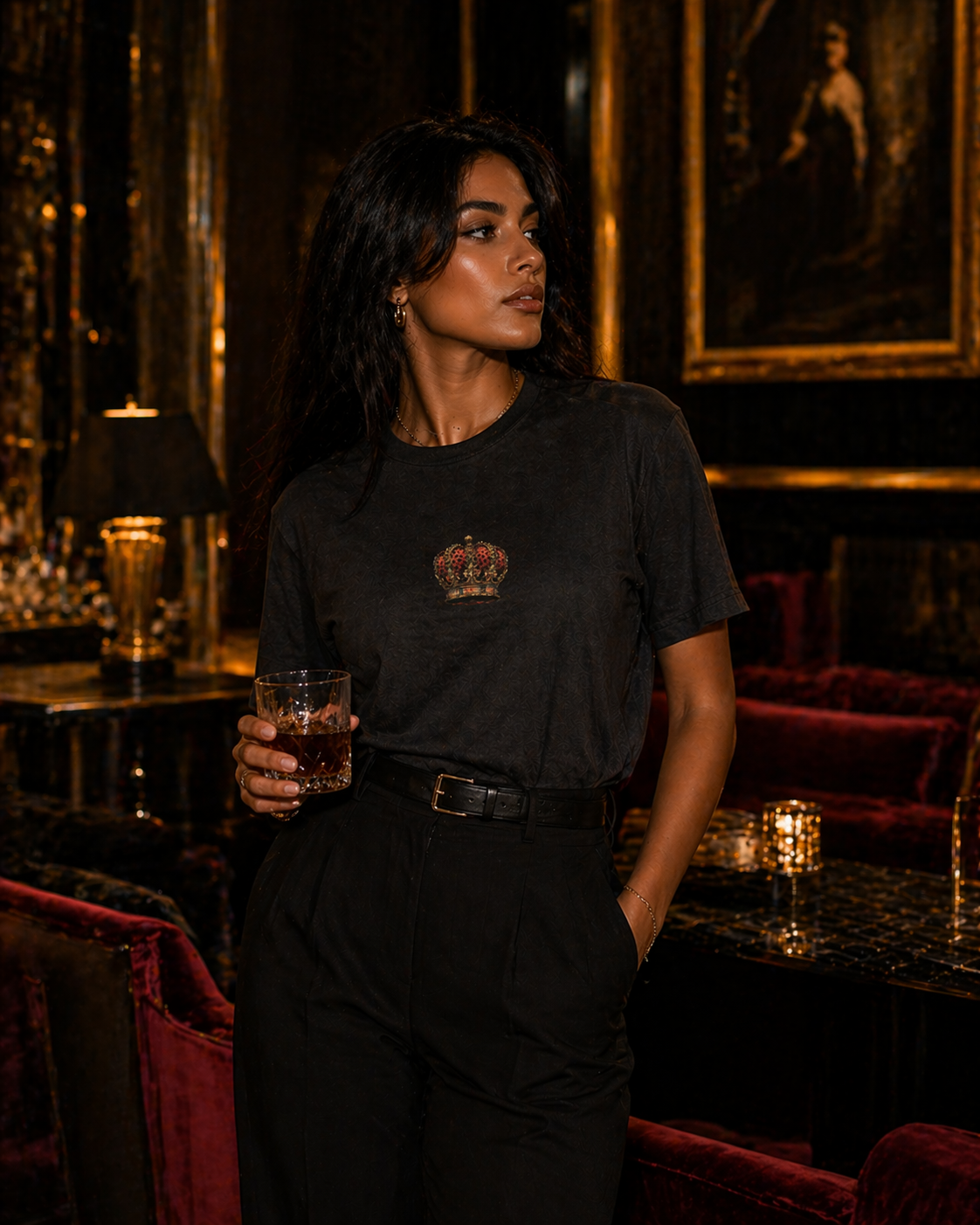 Sassy Co. T-Shirt – Royal Crown (Faded Black Edition)