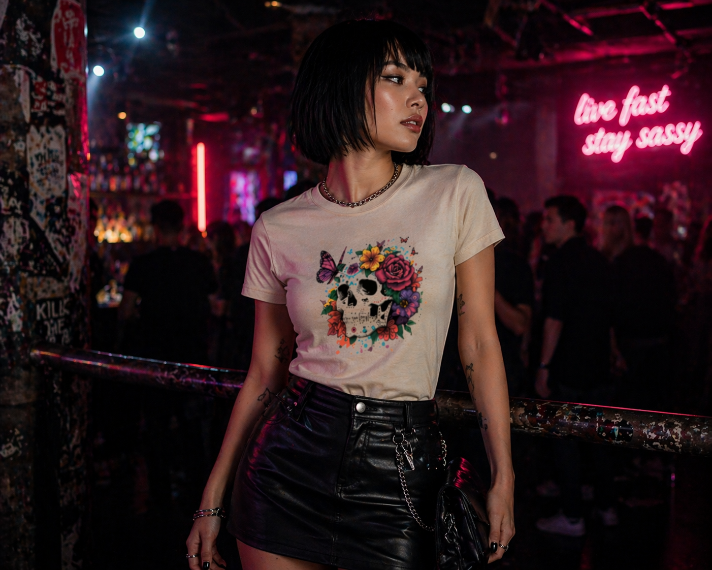 Sassy Co. T-Shirt – Floral Rebel Skull (Fitted Edition)