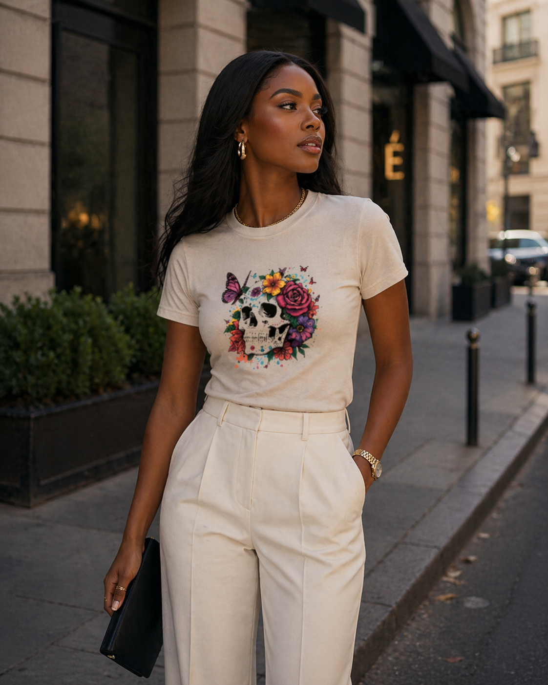 Sassy Co. T-Shirt – Floral Rebel Skull (Fitted Edition)