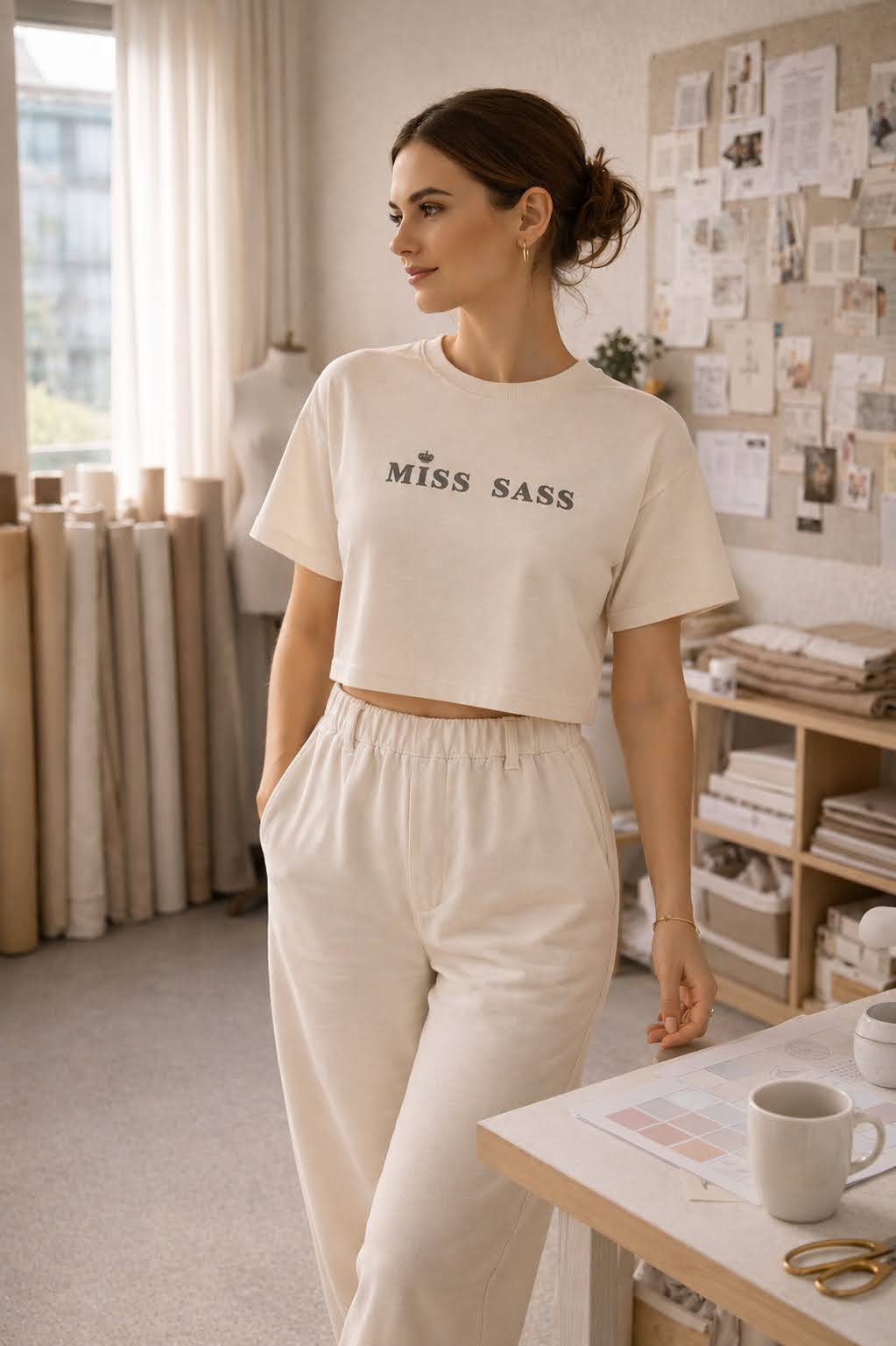 Miss Sass Crown Crop Tee – Signature Cream Edition