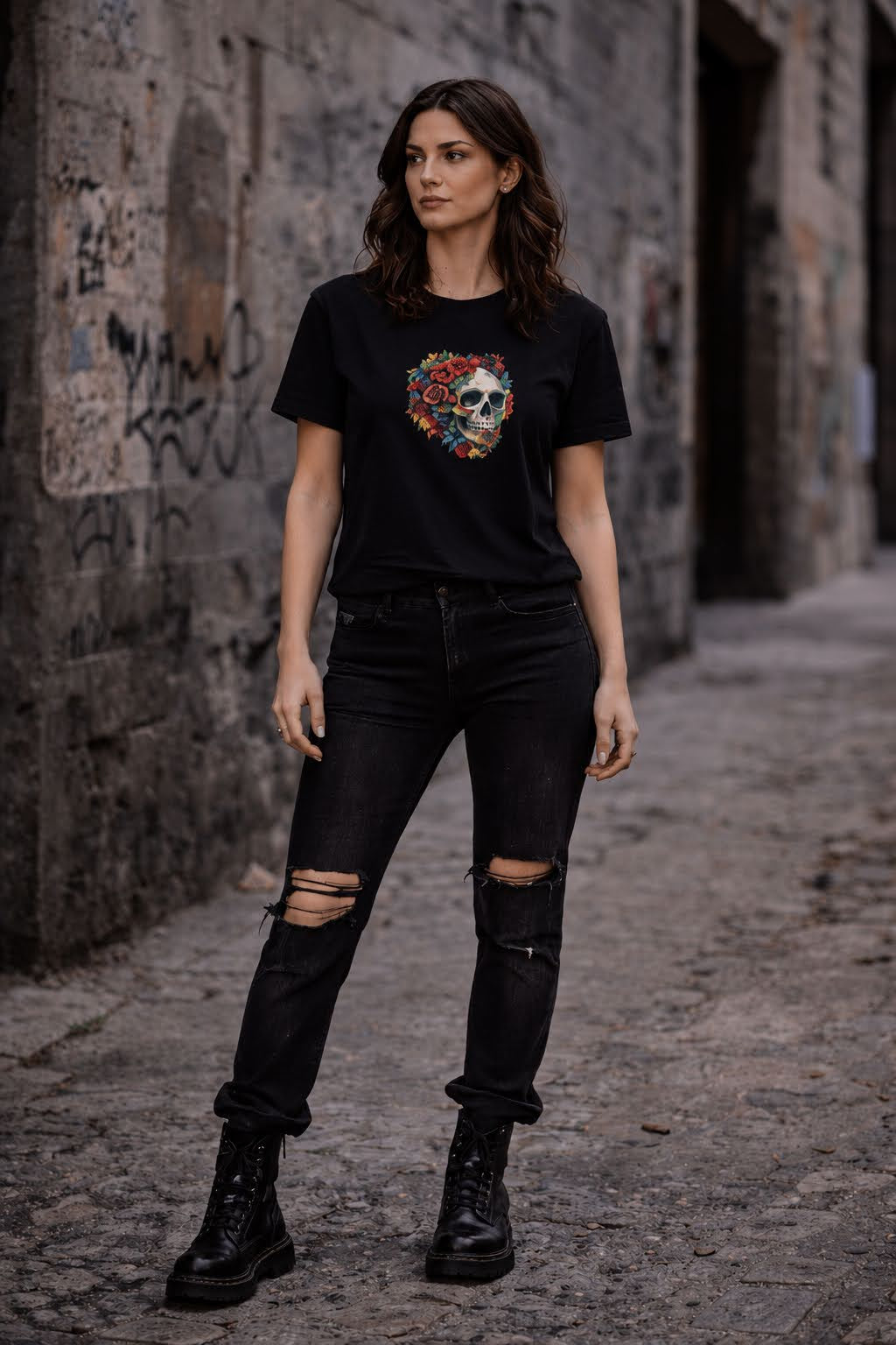 Sassy Co. T-Shirt – Skull Expression (Faded Black Edition)