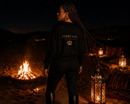 Sassy Co. Sweatshirt – Signature Crown Back Print (Black & Gold Edition)