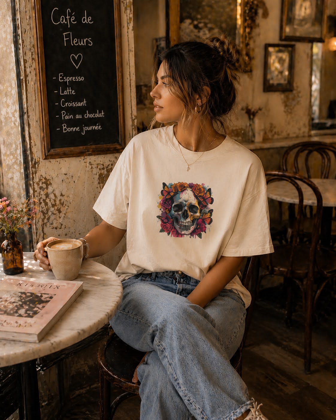Skulls & Roses Heavy Tee – Golden Bloom Edition