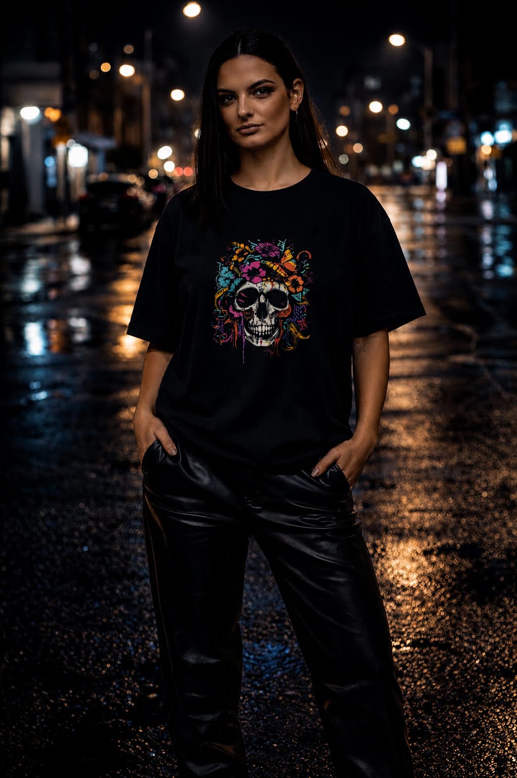 Skull & Bloom Tee – Faded Black Edition