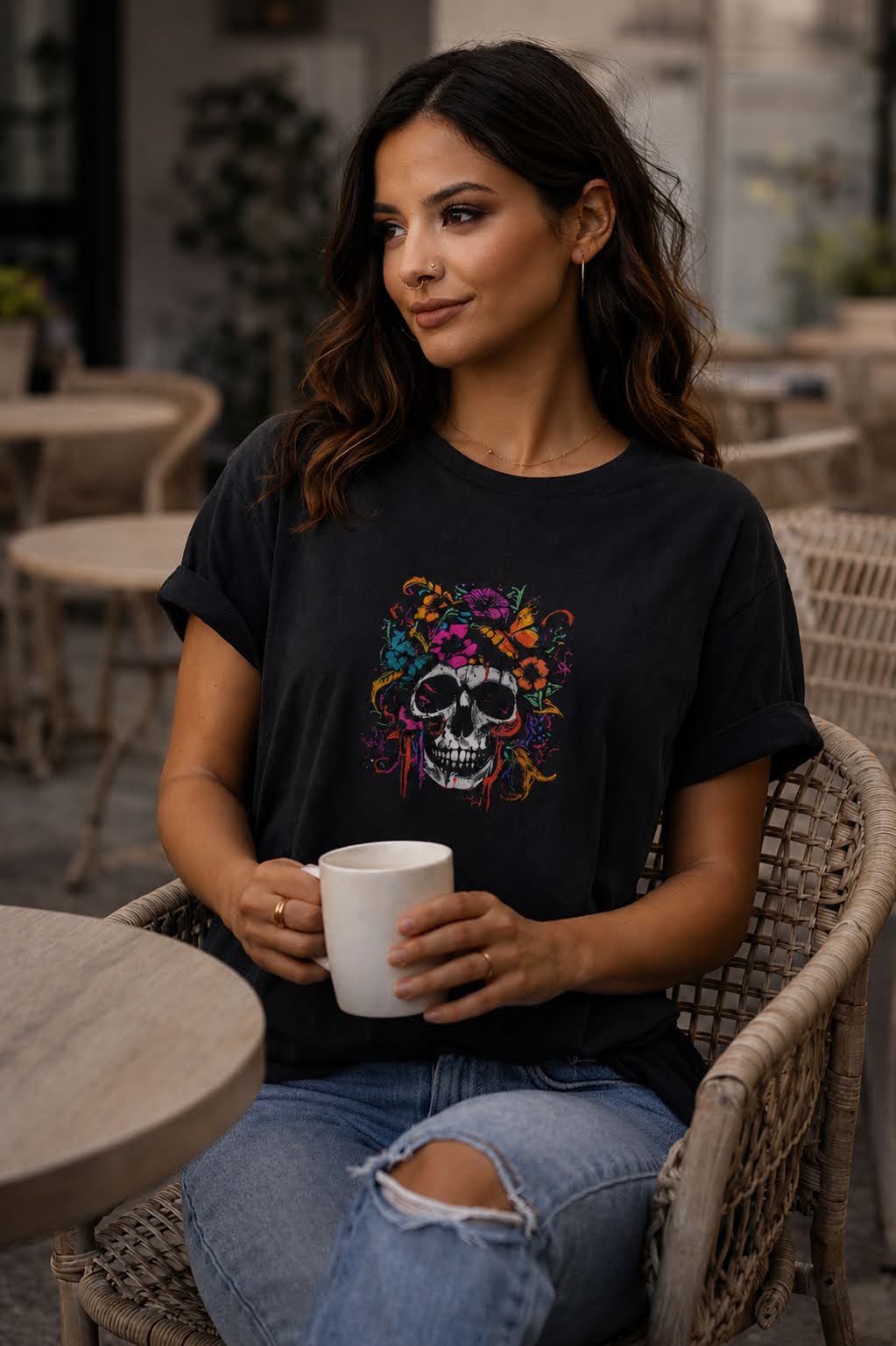 Skull & Bloom Tee – Faded Black Edition