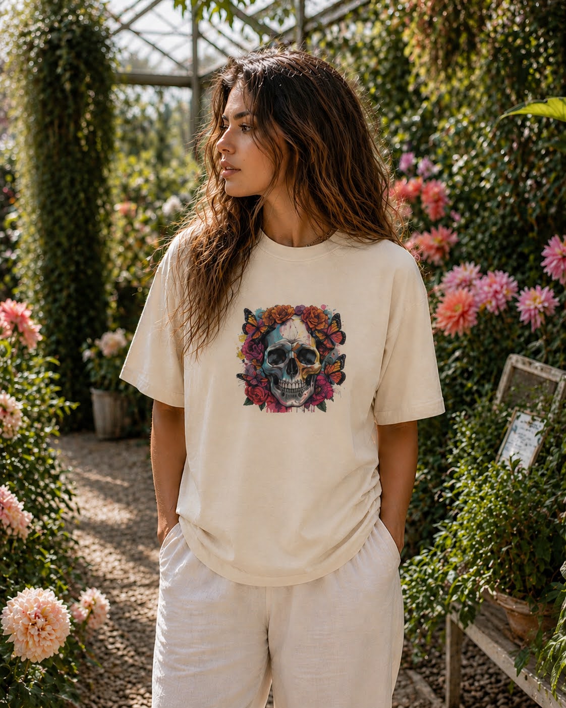 Skulls & Roses Heavy Tee – Golden Bloom Edition