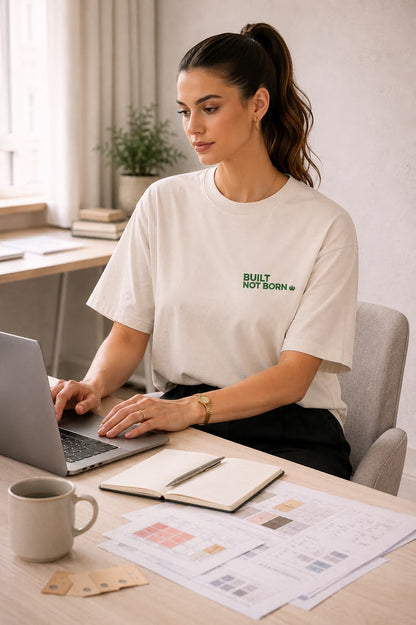 Built Not Born Tee – Sand Edition (Green Detail)