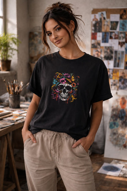 Skull & Bloom Tee – Faded Black Edition