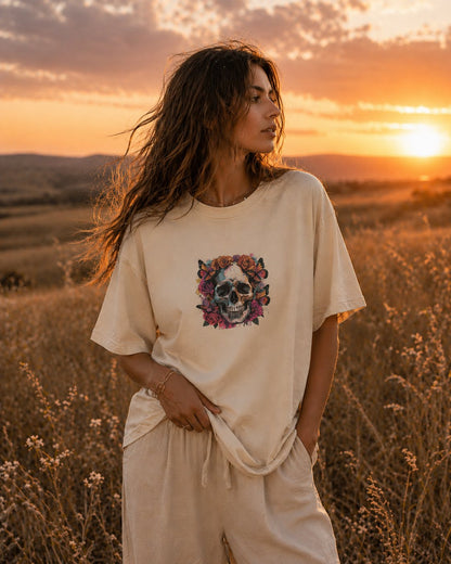 Skulls & Roses Heavy Tee – Golden Bloom Edition