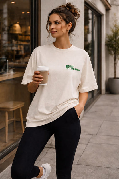 Built Not Born Tee – Sand Edition (Green Detail)