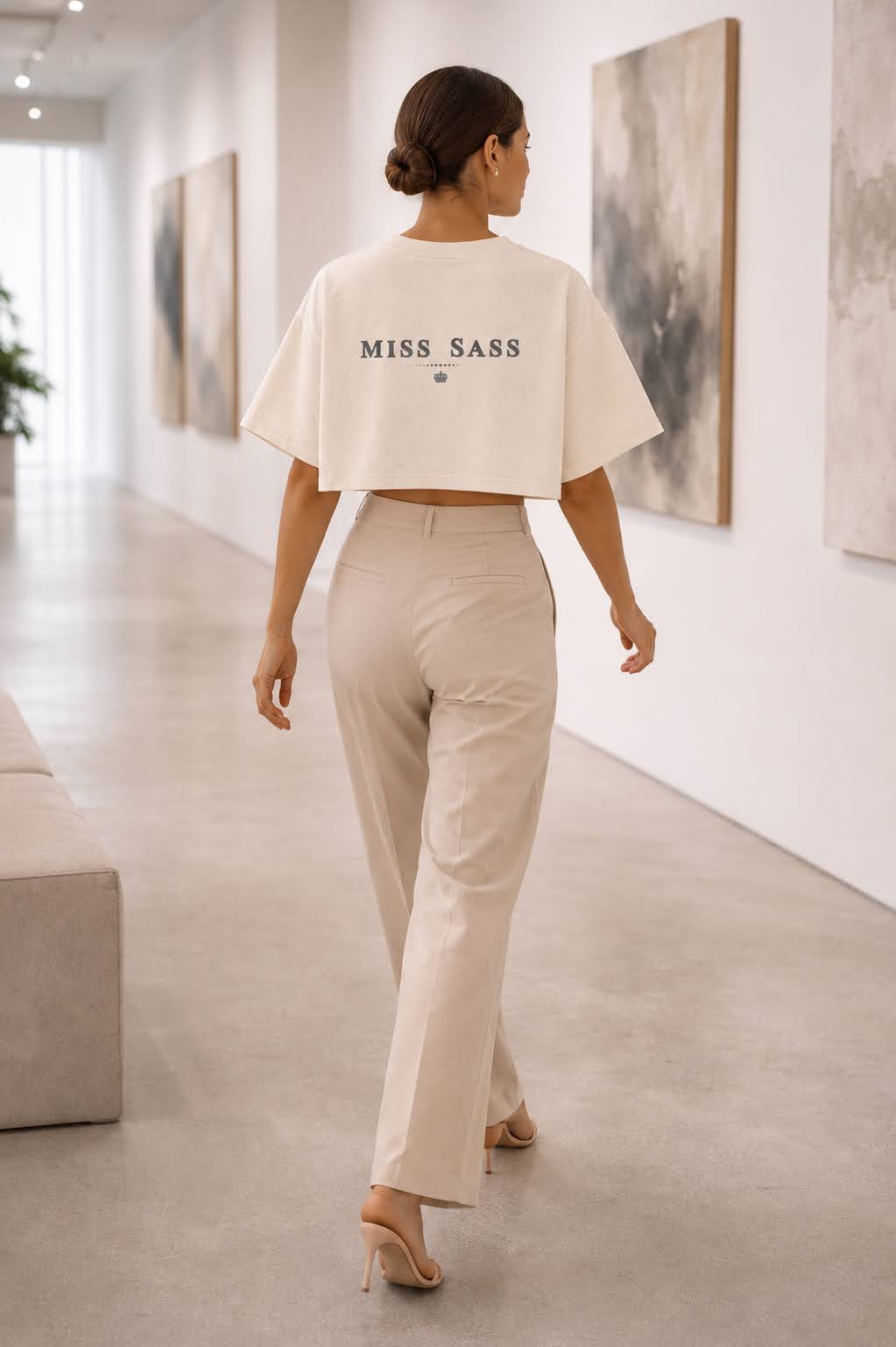Miss Sass Crown Crop Tee – Signature Cream Edition (Back Print)