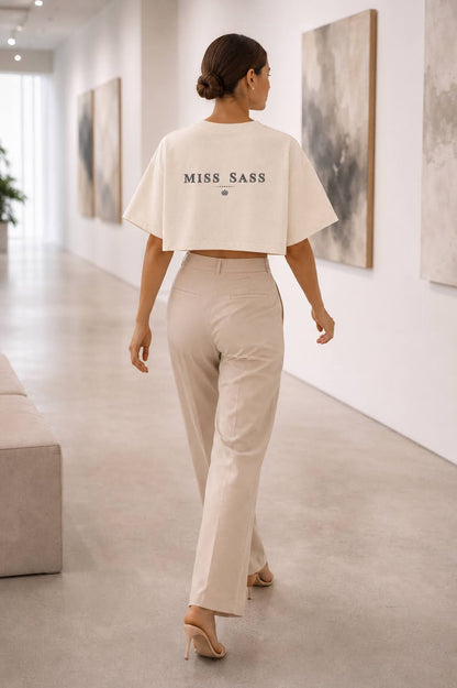 Miss Sass Crown Crop Tee – Signature Cream Edition (Back Print)