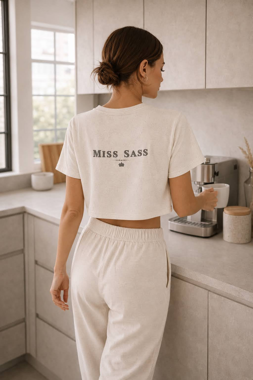 Miss Sass Crown Crop Tee – Signature Cream Edition (Back Print)