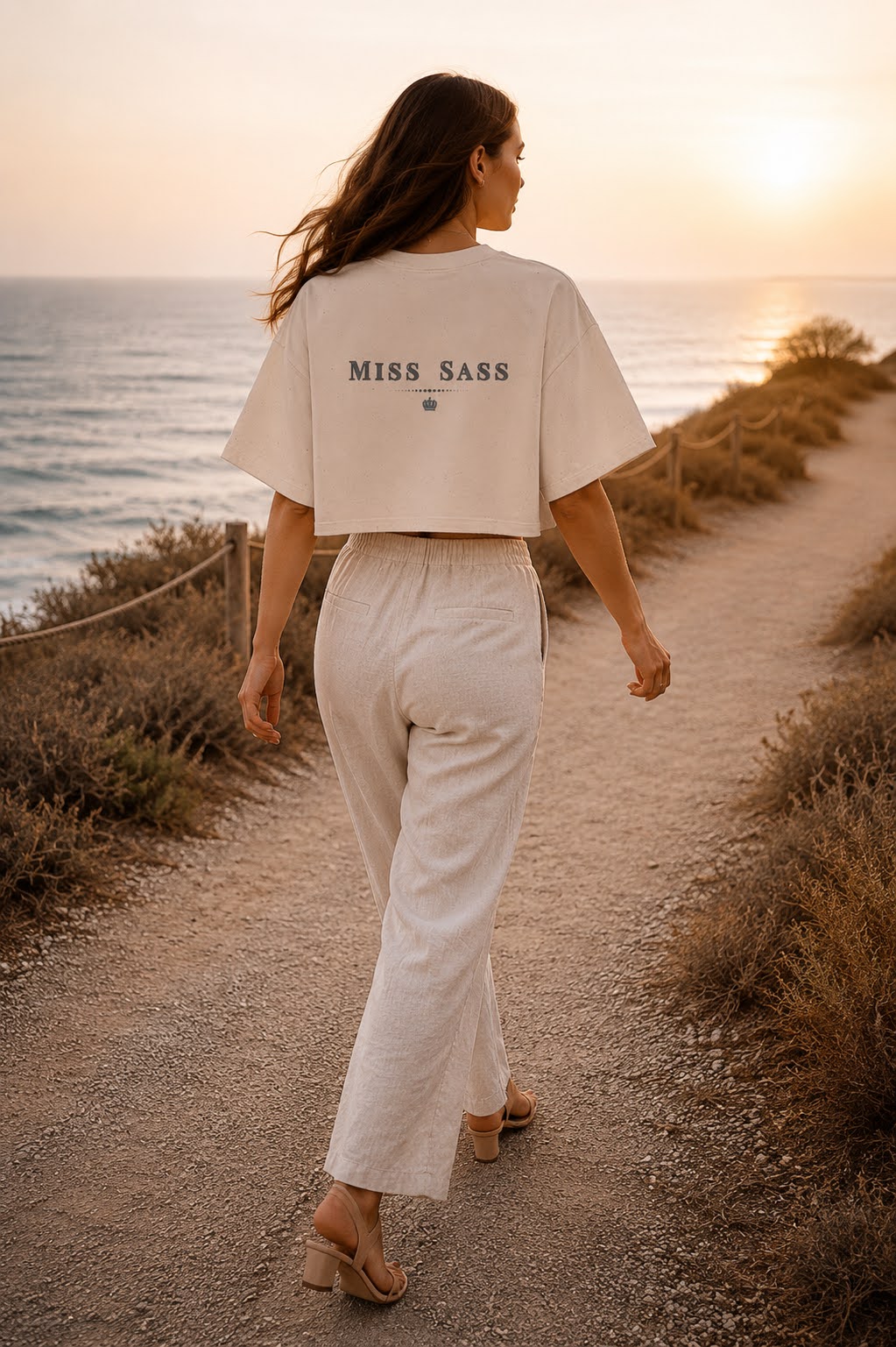 Miss Sass Crown Crop Tee – Signature Cream Edition (Back Print)