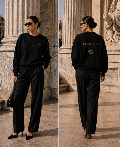 Sassy Co. Sweatshirt – Signature Crown Back Print (Black & Gold Edition)
