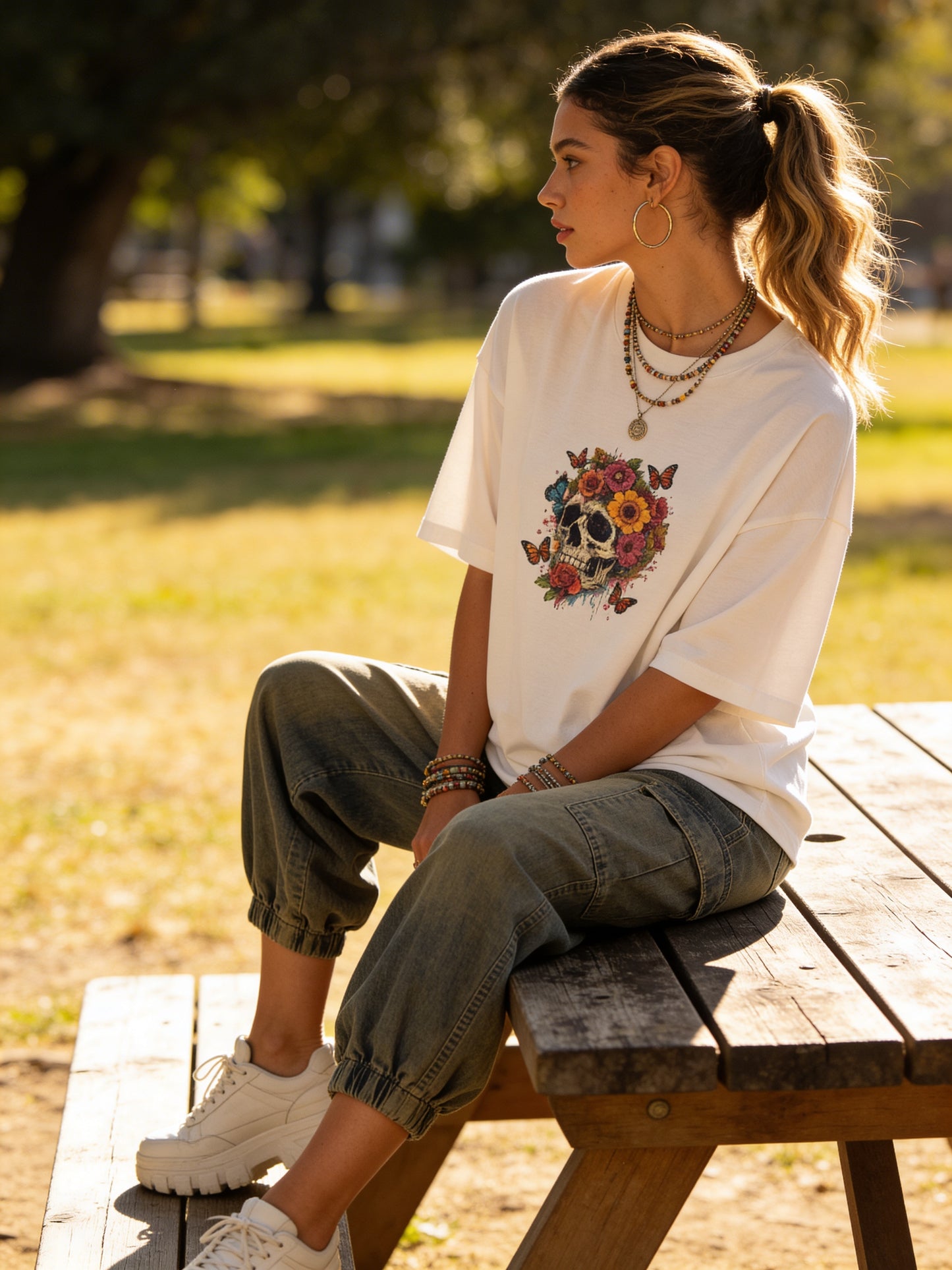Skulls & Roses Oversized Tee – Statement Edition