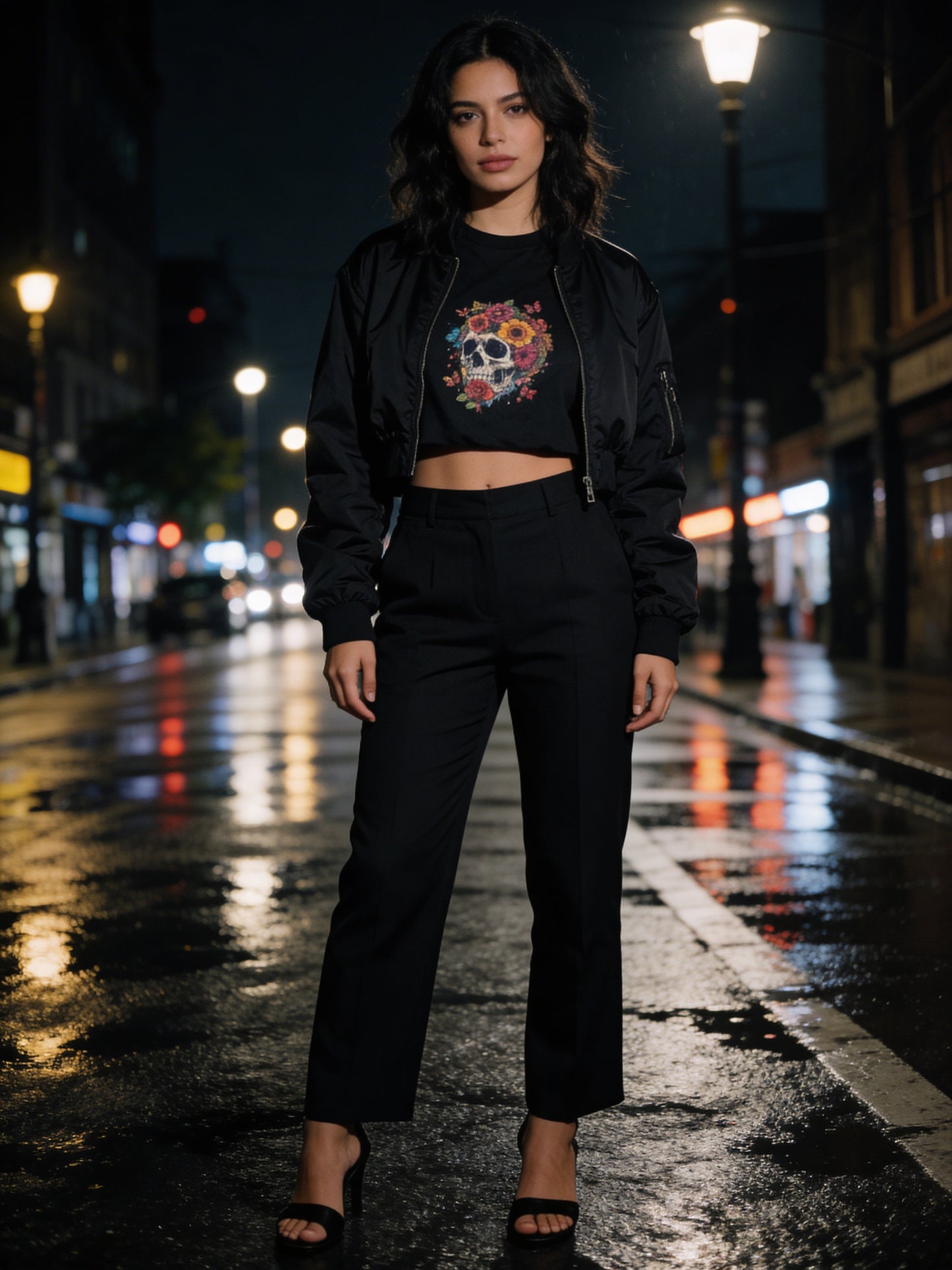 Skulls & Roses Oversized Tee – Midnight Edition