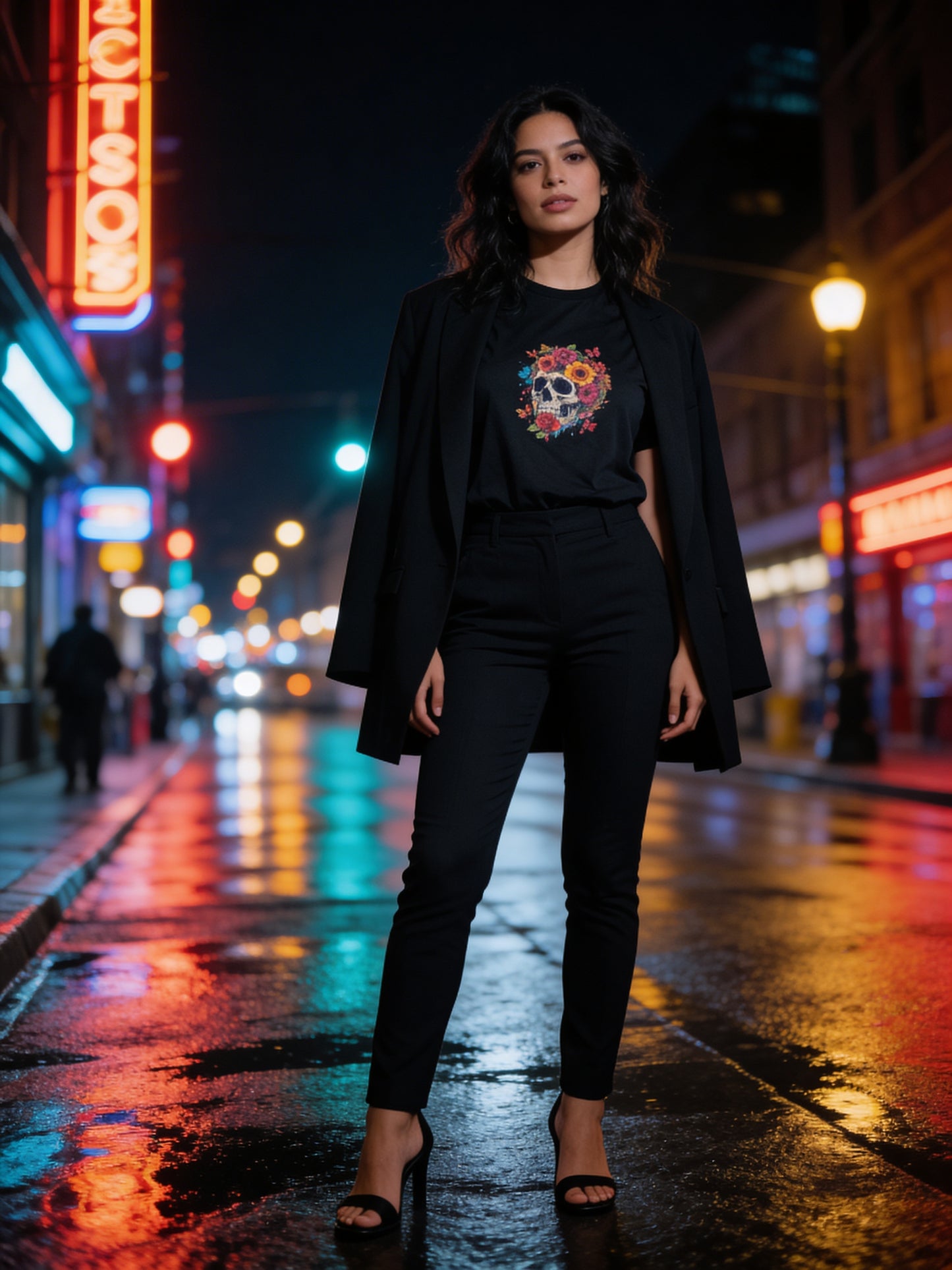 Skulls & Roses Oversized Tee – Midnight Edition