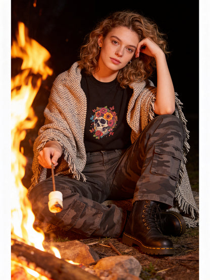 Skulls & Roses Oversized Tee – Midnight Edition