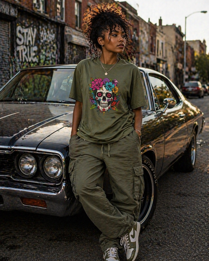 Skulls & Roses Heavy Tee – Earth Bloom Edition