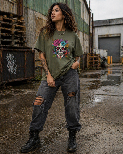Skulls & Roses Heavy Tee – Earth Bloom Edition
