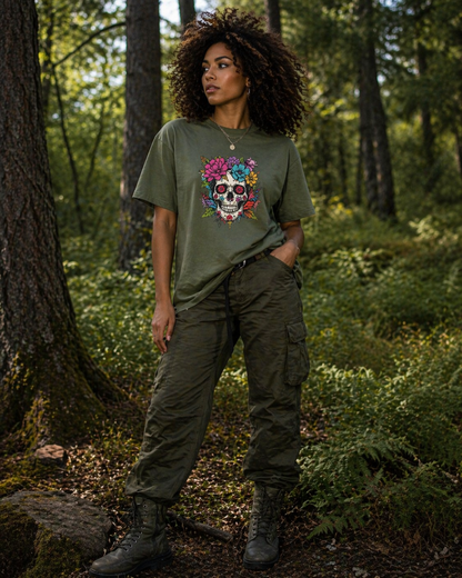 Skulls & Roses Heavy Tee – Earth Bloom Edition